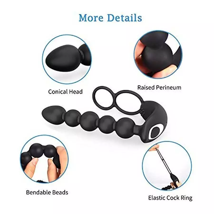 UTIMI Butt Plug Anal Sex Toys with Penis Ring & Anal Bead Rechargeable Vibrator Waterproof Prostate Massager, Ejaculation Enhanc