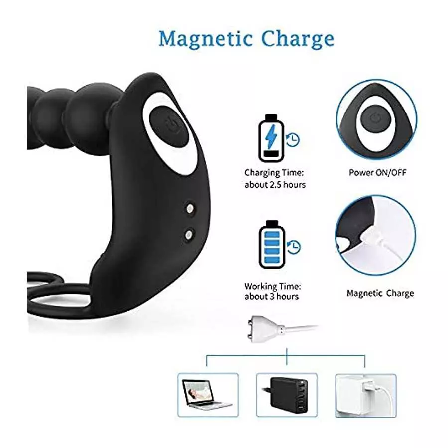 UTIMI Butt Plug Anal Sex Toys with Penis Ring & Anal Bead Rechargeable Vibrator Waterproof Prostate Massager, Ejaculation Enhanc