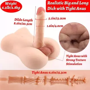 Brown Male Sex Doll with Flexible Dildo Realistic Sex Huge Cock, Men Sex Dolls for Women Tight Anal Hole 8in Cock for Female Mas