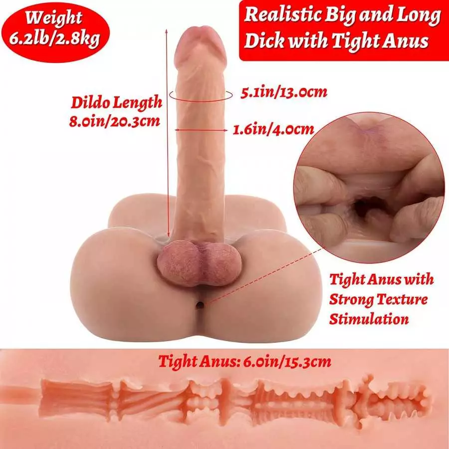 Brown Male Sex Doll with Flexible Dildo Realistic Sex Huge Cock, Men Sex Dolls for Women Tight Anal Hole 8in Cock for Female Mas