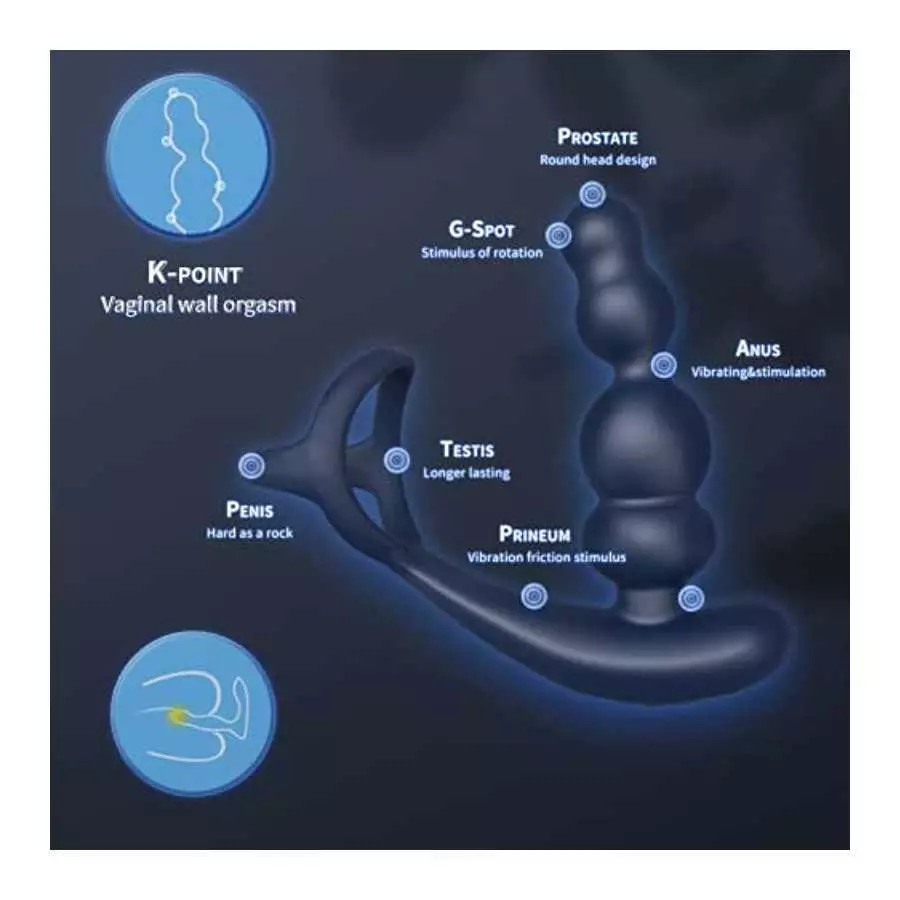 Three 360°Rotating&10 Vibrating Anal Plug,Dual Motor Prostate Massager Anal Vibrator with Soft Cock Ring for Men Women,Wearable 