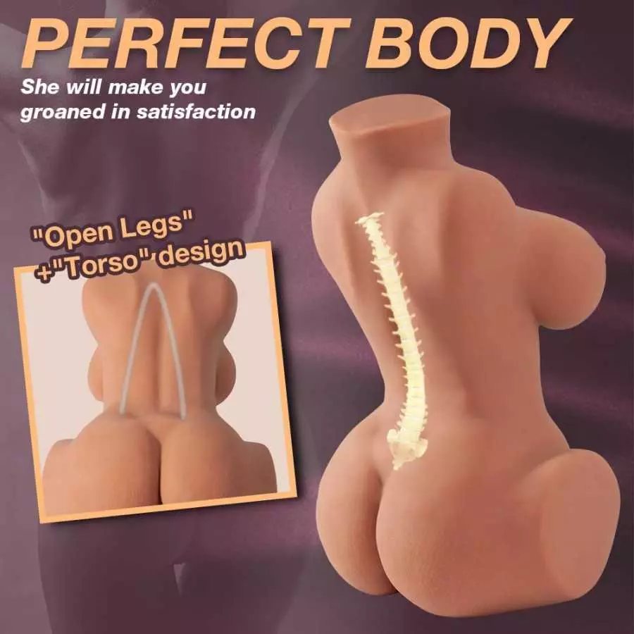 Male Masturbator Sex Doll with Torso and Big Boobs,Brown-Skin Pussy Ass Masturbator Toy for Vagina Anal Breast Play, Realistic S