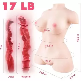 17 LB Pocket Pussy Sex Doll for Men with Absorbent Stick, Lifelike Male Masturbation Toy with Virgin Pussy Ass Butt for Tight Su