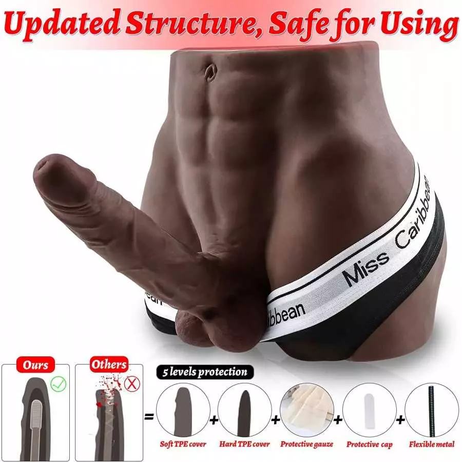 Black Male Sex Doll for Women Men Sex Doll with Flexible Dildo Realistic Sex Huge 8.3in Cock for Female Masturbation, Male Mastu