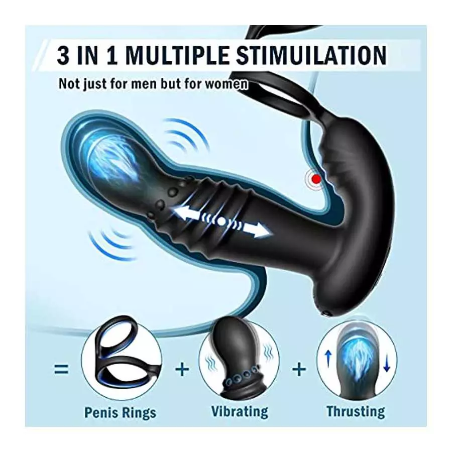 Thrusting Prostate Massager Anal Plug Vibrator Sex Toy with Cock Ring, P Spot Vibrator with 10 Vibrating & 10 Thrusting Modes Ad