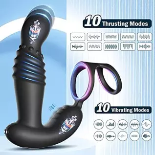 Thrusting Prostate Massager Anal Plug Vibrator Sex Toy with Cock Ring, P Spot Vibrator with 10 Vibrating & 10 Thrusting Modes Ad Thrusting Prostate Massager Anal Plug Vibrator Sex Toy with Cock Ring, P Spot Vibrator with 10 Vibrating & 10 Thrusting Modes Ad