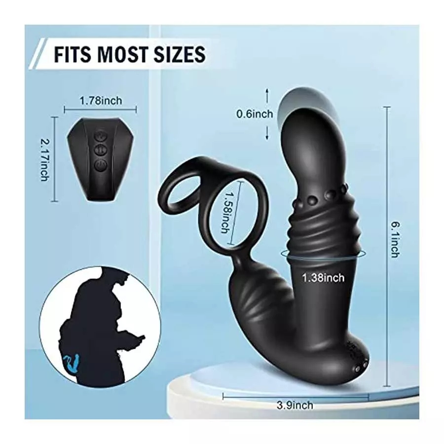 Thrusting Prostate Massager Anal Plug Vibrator Sex Toy with Cock Ring, P Spot Vibrator with 10 Vibrating & 10 Thrusting Modes Ad
