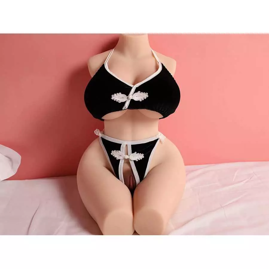 Amwama Sex Doll Male Masturbator with Soft Gel Breasts Realistic Pussy Ass for Vaginal Anal Breast Sex, Down-Size Female Body To