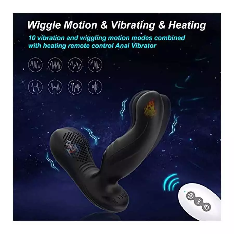 3 in 1 Wiggle Motion Anal Vibrator Prostate Massager with Heating, Acvioo Vibrating Anal Butt Plug Dildo Stimulator with 10 Vibr