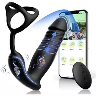 Anal Vibrator Thrusting Dildo 6 Modes Sex Toys Prostate Massager with Cock Ring 6 Vibrating & 6 Thrusting Modes Anal Plug Male S
