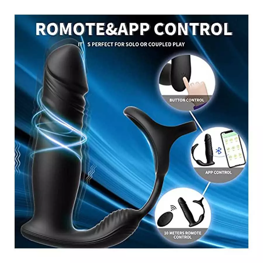Anal Vibrator Thrusting Dildo 6 Modes Sex Toys Prostate Massager with Cock Ring 6 Vibrating & 6 Thrusting Modes Anal Plug Male S