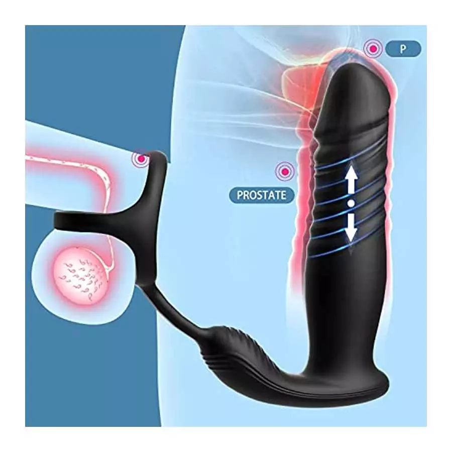 Anal Vibrator Thrusting Dildo 6 Modes Sex Toys Prostate Massager with Cock Ring 6 Vibrating & 6 Thrusting Modes Anal Plug Male S