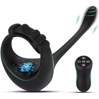 Taint Buzzing Cock Ring with Bullet - SEXY SLAVE Caden, 3 in 1 Vibrating Cock Ring Taint Teaser with Remote, 10 Frequencies, Adj