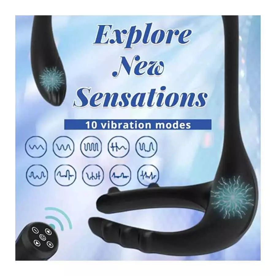 Taint Buzzing Cock Ring with Bullet - SEXY SLAVE Caden, 3 in 1 Vibrating Cock Ring Taint Teaser with Remote, 10 Frequencies, Adj