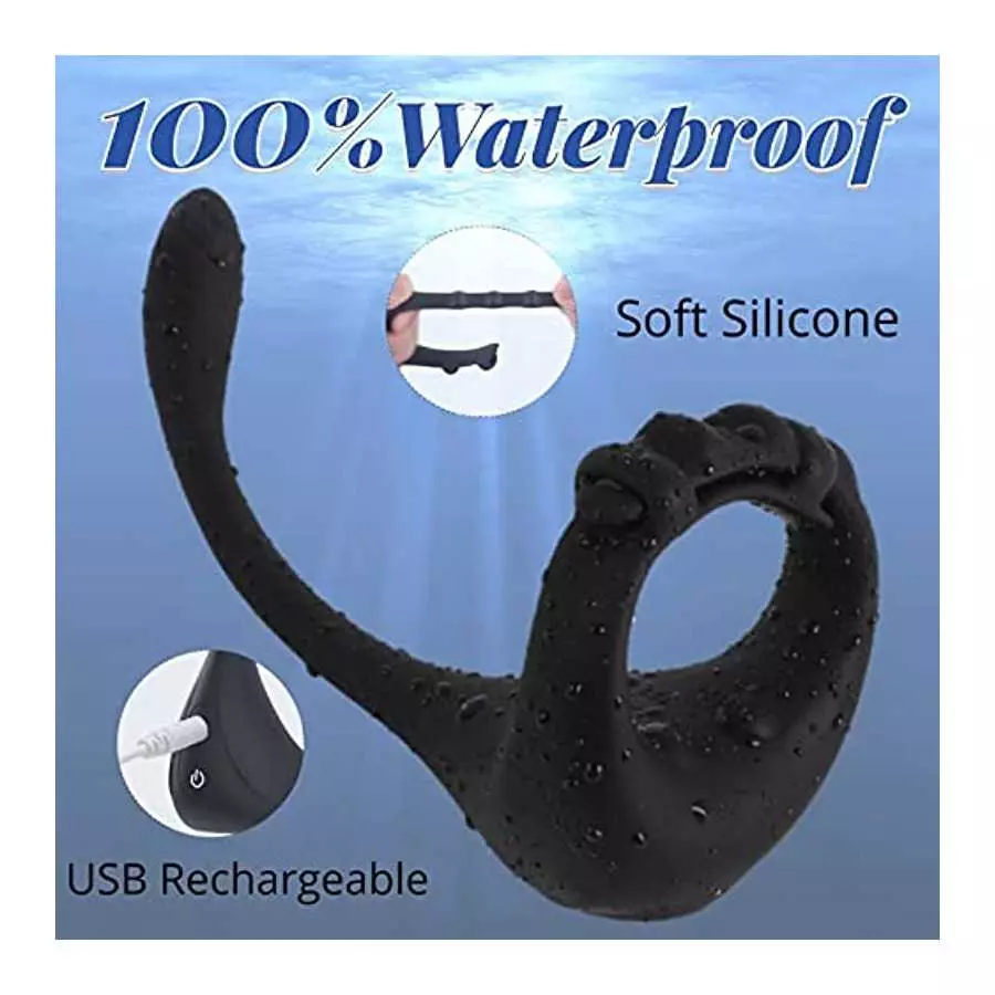 Taint Buzzing Cock Ring with Bullet - SEXY SLAVE Caden, 3 in 1 Vibrating Cock Ring Taint Teaser with Remote, 10 Frequencies, Adj