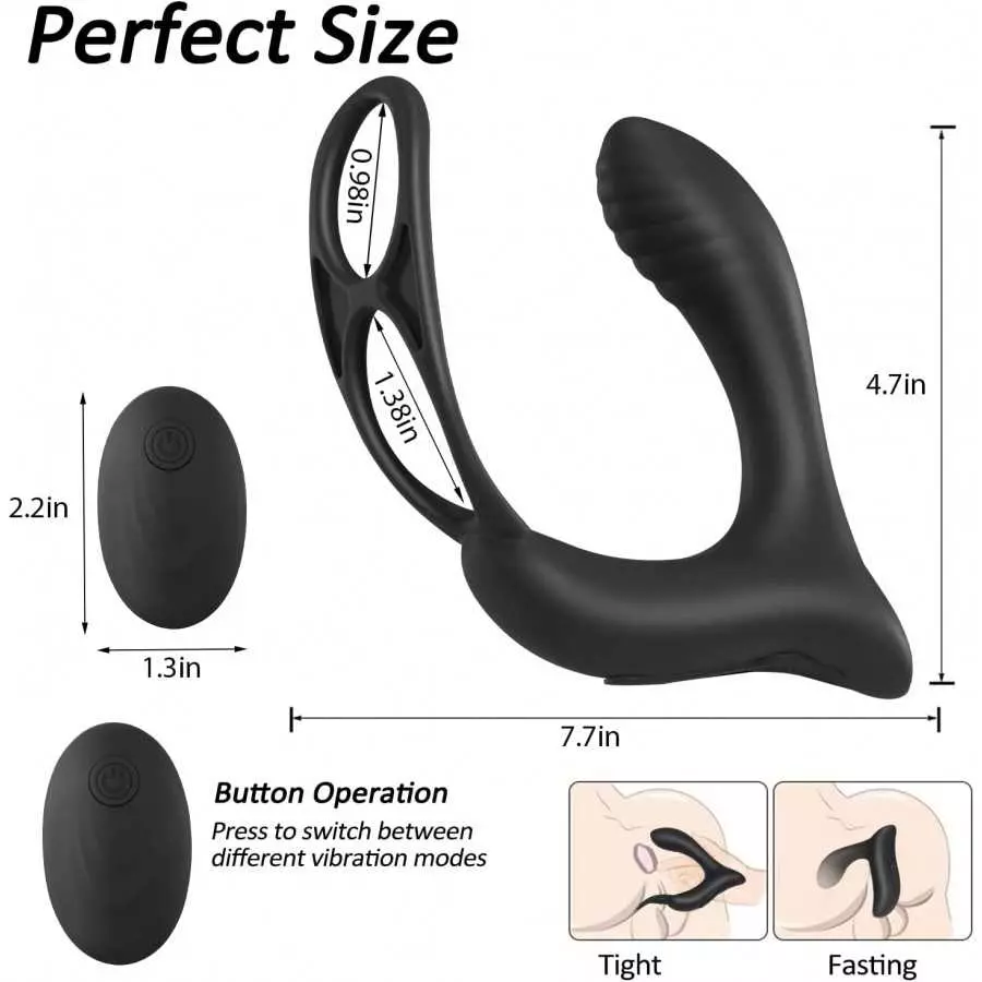 3-in-1 Remote Control Prostate Massager Vibrator with Penis Ring and Ball Loop, 10 Speeds Rechargeable Anal Sex Toy Waterproof G