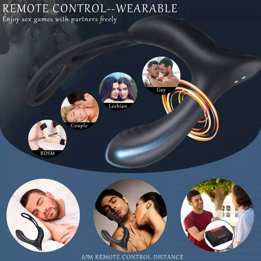 3-in-1 Remote Control Prostate Massager Vibrator with Penis Ring and Ball Loop, 10 Speeds Rechargeable Anal Sex Toy Waterproof G