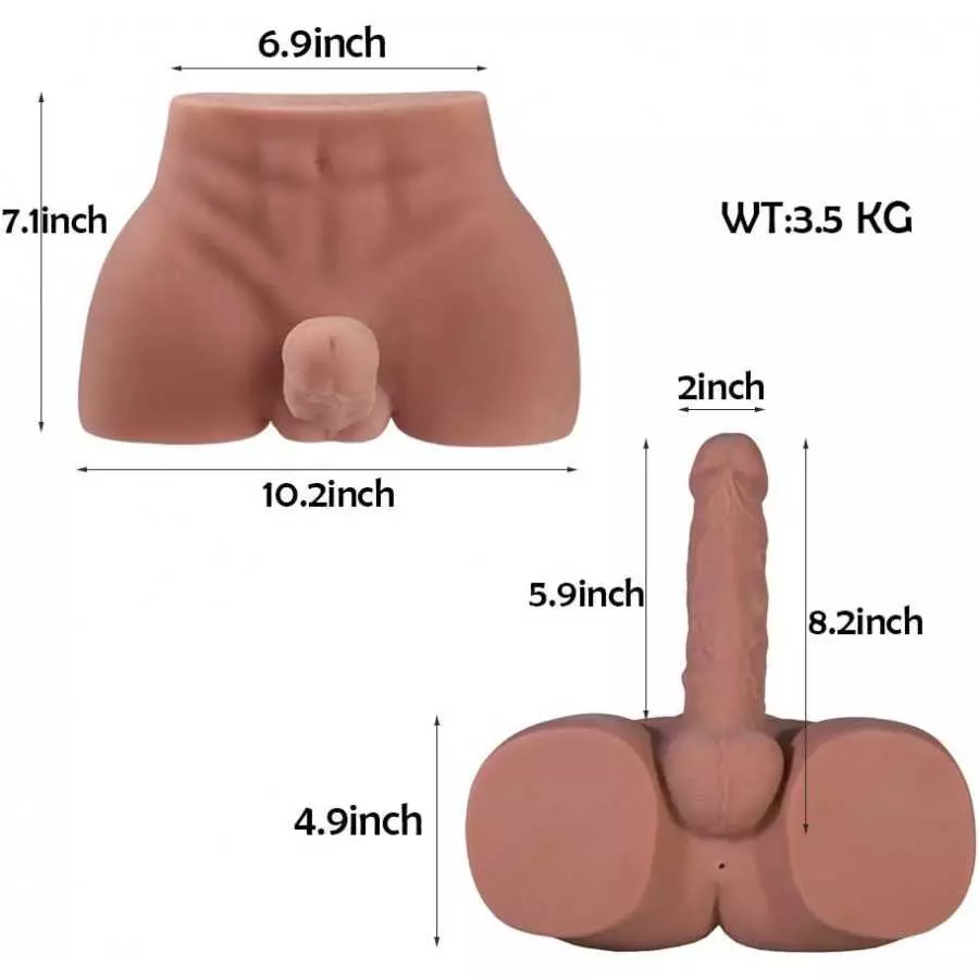 Brown Male Sex Doll with Flexible Dildo,Realistic Thick Dildo for Women Men Gay Couple,10.2x7.1 inch,7.7lb