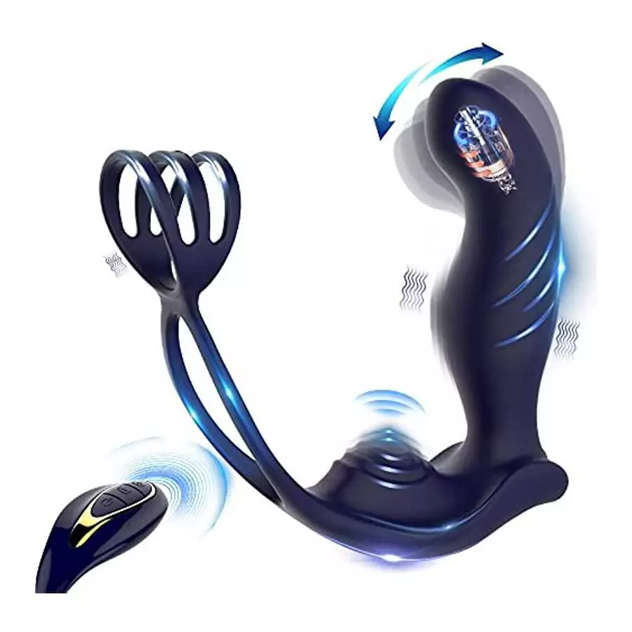 3 in 1 Vibrating Butt Plug Anal Vibrator with Dual Penis Ring, Prostate Massager Silicone Anal Plug with 10 Wiggle & 10 Vibratio 3 in 1 Vibrating Butt Plug Anal Vibrator with Dual Penis Ring, Prostate Massager Silicone Anal Plug with 10 Wiggle & 10 Vibratio