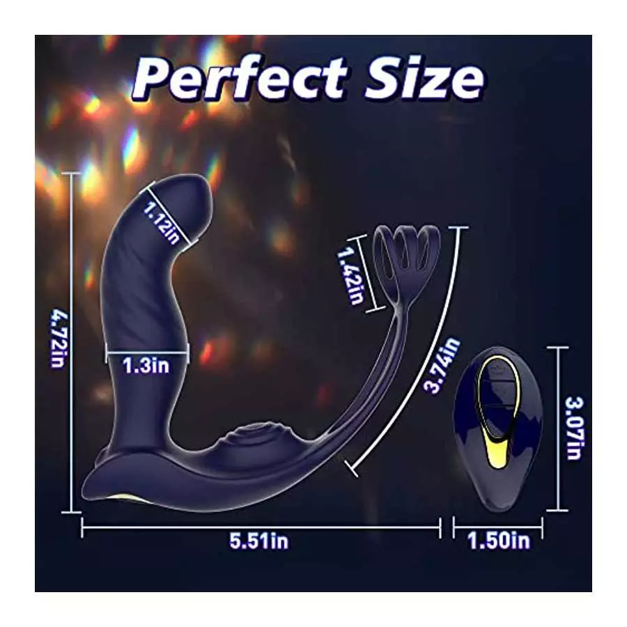 3 in 1 Vibrating Butt Plug Anal Vibrator with Dual Penis Ring, Prostate Massager Silicone Anal Plug with 10 Wiggle & 10 Vibratio