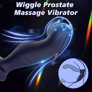 3 in 1 Vibrating Butt Plug Anal Vibrator with Dual Penis Ring, Prostate Massager Silicone Anal Plug with 10 Wiggle & 10 Vibratio