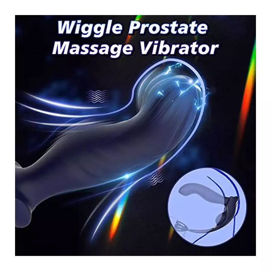 3 in 1 Vibrating Butt Plug Anal Vibrator with Dual Penis Ring, Prostate Massager Silicone Anal Plug with 10 Wiggle & 10 Vibratio