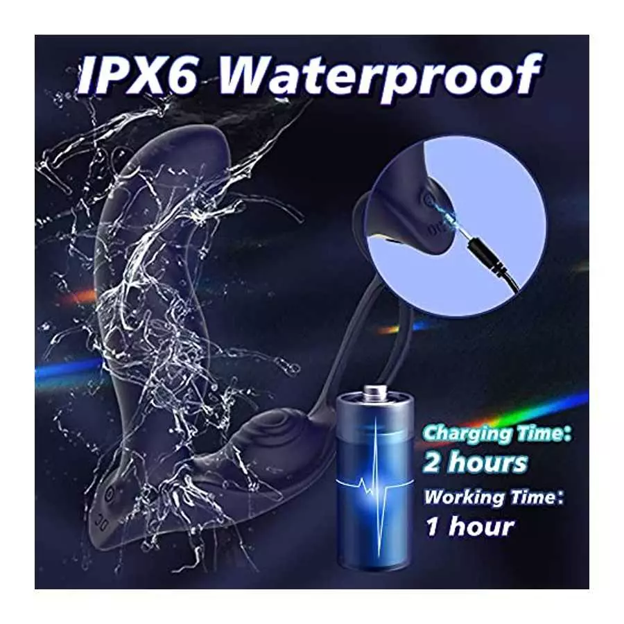 3 in 1 Vibrating Butt Plug Anal Vibrator with Dual Penis Ring, Prostate Massager Silicone Anal Plug with 10 Wiggle & 10 Vibratio