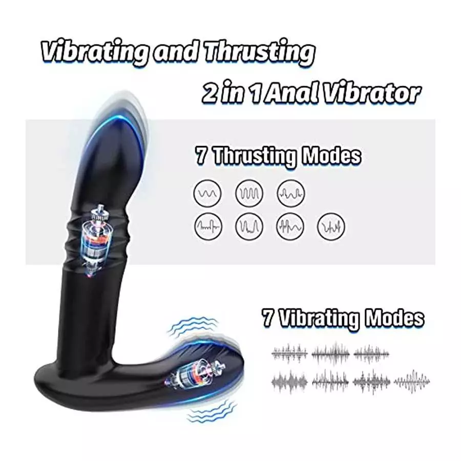 Anal Vibrator with 7 Vibrating Modes & Thrusting Actions, Adorime Rechargeable Prostate Massager Vibrating Butt Plug Anus Stimul