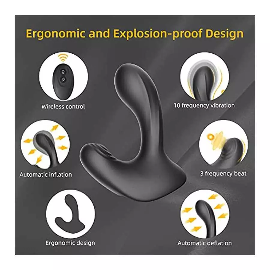Automatic Inflatable Anal Vibrator with self-inflatable prostate massager, two-headed massage vibration and flapping, inflatable