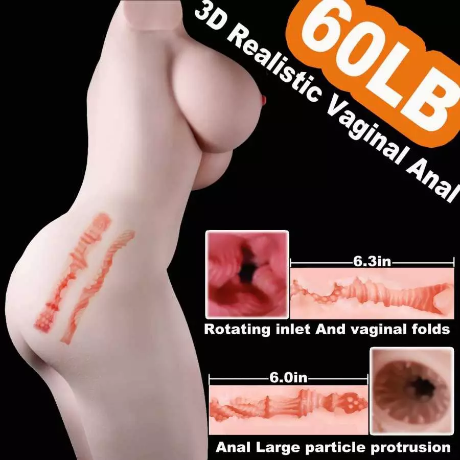Masturbator Sex Doll of Torso,3D Realistic Butt Anal Doll Vagina, Super Soft Jelly Breast，Real Skin Texture, Anal Sex for Man Bu
