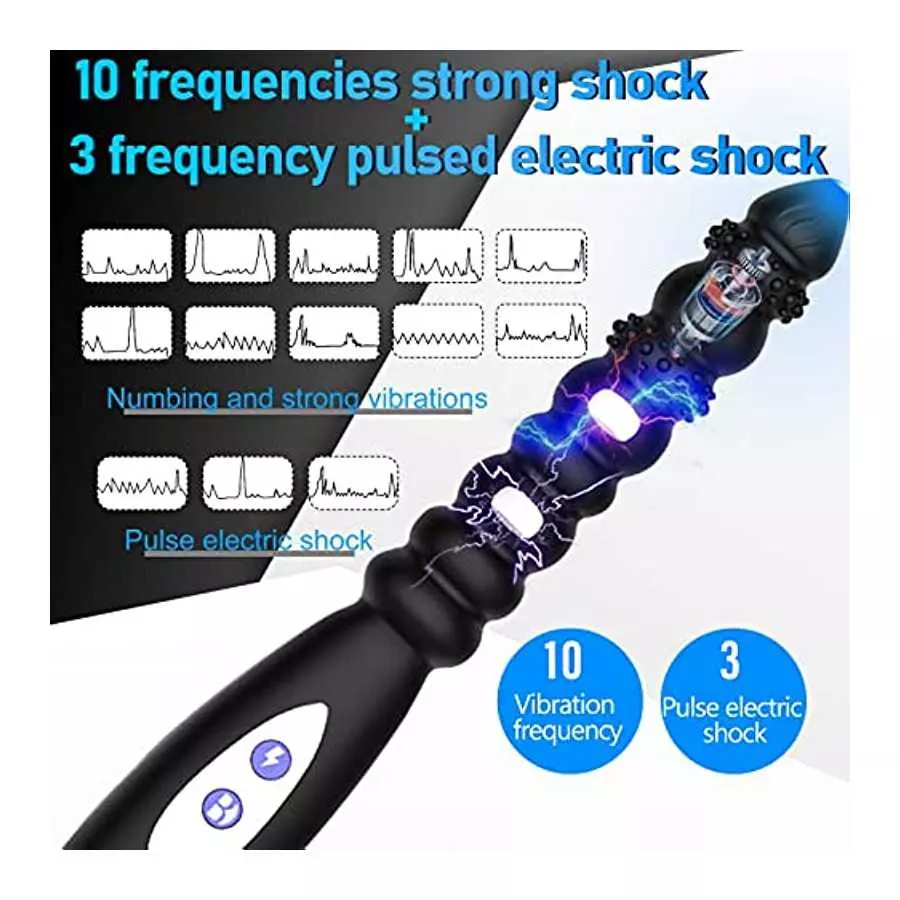 Electric Shock Anal Vibrator Prostate Stimulator 9 Beads Vibrating Anal Plug with 10 Powerful Vibrations 3 Electric Shock Pulse 