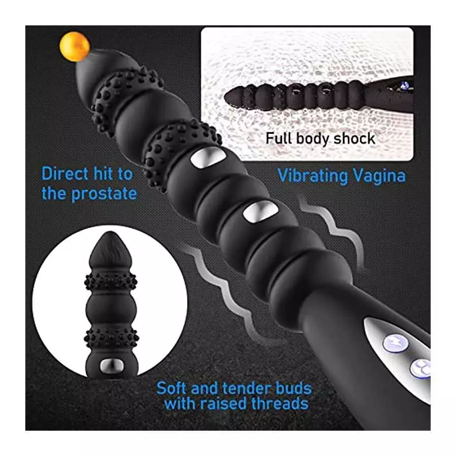 Electric Shock Anal Vibrator Prostate Stimulator 9 Beads Vibrating Anal Plug with 10 Powerful Vibrations 3 Electric Shock Pulse 