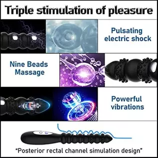 Electric Shock Anal Vibrator Prostate Stimulator 9 Beads Vibrating Anal Plug with 10 Powerful Vibrations 3 Electric Shock Pulse Electric Shock Anal Vibrator Prostate Stimulator 9 Beads Vibrating Anal Plug with 10 Powerful Vibrations 3 Electric Shock Pulse