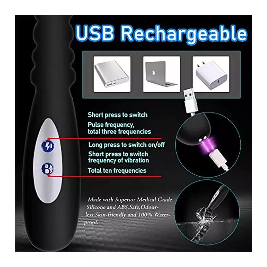 Electric Shock Anal Vibrator Prostate Stimulator 9 Beads Vibrating Anal Plug with 10 Powerful Vibrations 3 Electric Shock Pulse 
