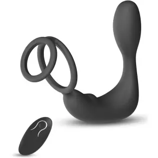 Powerful Anal Vibrator with 12 Vibration Modes, Adult Couple Sex Toy, Vibrating Prostate Massager with Dual Rings, Remote Contro