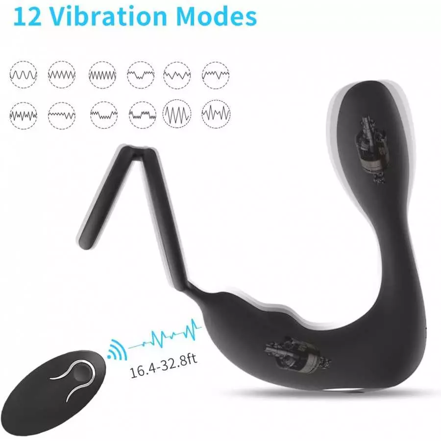Powerful Anal Vibrator with 12 Vibration Modes, Adult Couple Sex Toy, Vibrating Prostate Massager with Dual Rings, Remote Contro