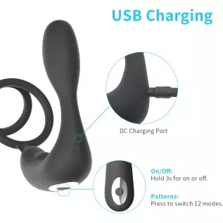 Powerful Anal Vibrator with 12 Vibration Modes, Adult Couple Sex Toy, Vibrating Prostate Massager with Dual Rings, Remote Contro Powerful Anal Vibrator with 12 Vibration Modes, Adult Couple Sex Toy, Vibrating Prostate Massager with Dual Rings, Remote Contro