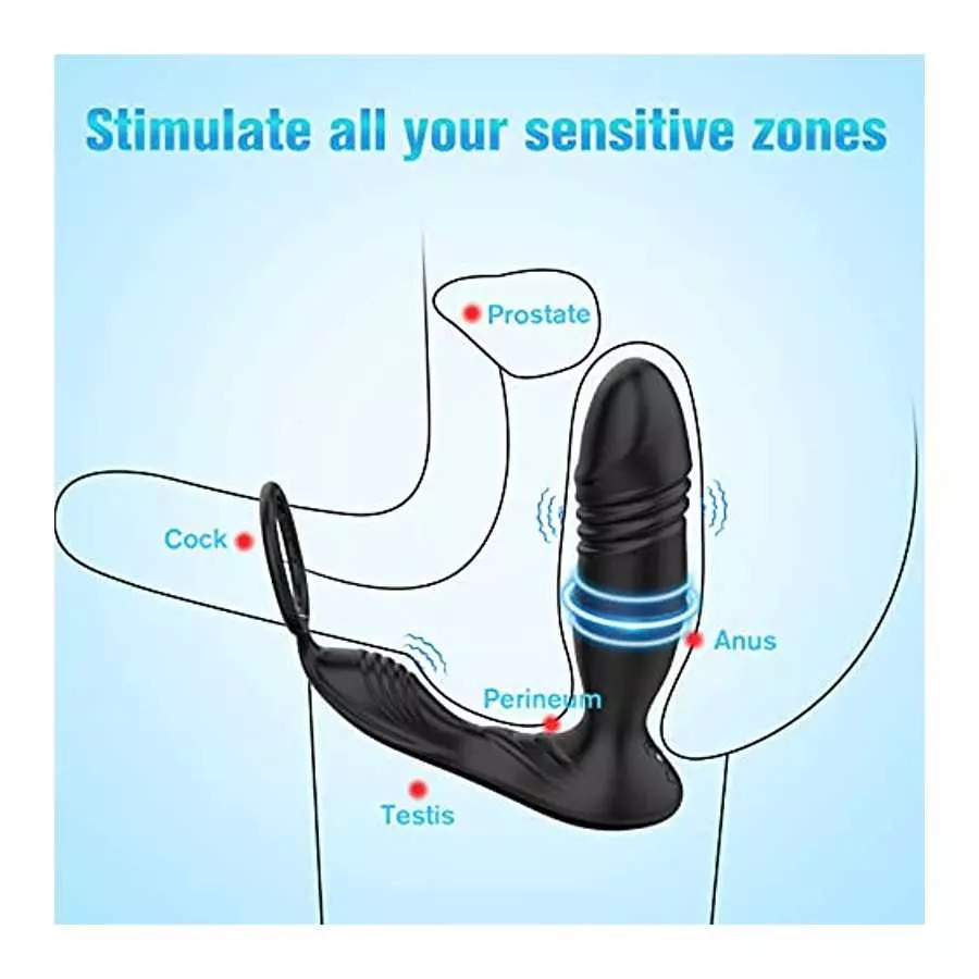 Anal Vibrator Prostate Massager with Penis Ring, Smart App & Remote Control Anal Sex Toy, 9 Thrusting Speed and 9 Vibrating Mode