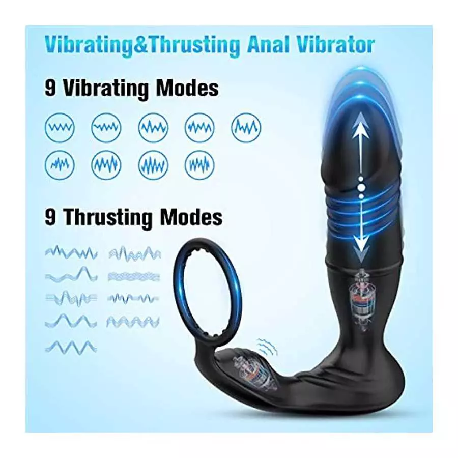 Anal Vibrator Prostate Massager with Penis Ring, Smart App & Remote Control Anal Sex Toy, 9 Thrusting Speed and 9 Vibrating Mode