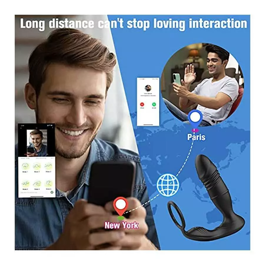 Anal Vibrator Prostate Massager with Penis Ring, Smart App & Remote Control Anal Sex Toy, 9 Thrusting Speed and 9 Vibrating Mode