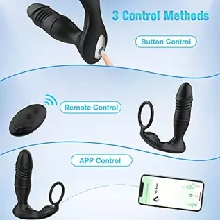 Anal Vibrator Prostate Massager with Penis Ring, Smart App & Remote Control Anal Sex Toy, 9 Thrusting Speed and 9 Vibrating Mode Anal Vibrator Prostate Massager with Penis Ring, Smart App & Remote Control Anal Sex Toy, 9 Thrusting Speed and 9 Vibrating Mode