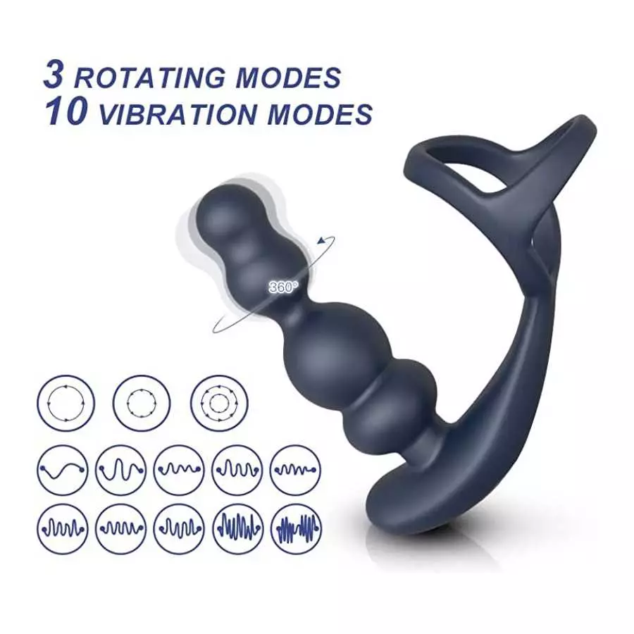 360° Rotating 3 in 1 Anal Vibrator Prostate Massager with Cock Ring, 10 Vibrating & 3 Roating Modes Prostate Stimulor with Vibra