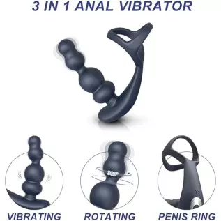360° Rotating 3 in 1 Anal Vibrator Prostate Massager with Cock Ring, 10 Vibrating & 3 Roating Modes Prostate Stimulor with Vibra 360° Rotating 3 in 1 Anal Vibrator Prostate Massager with Cock Ring, 10 Vibrating & 3 Roating Modes Prostate Stimulor with Vibra