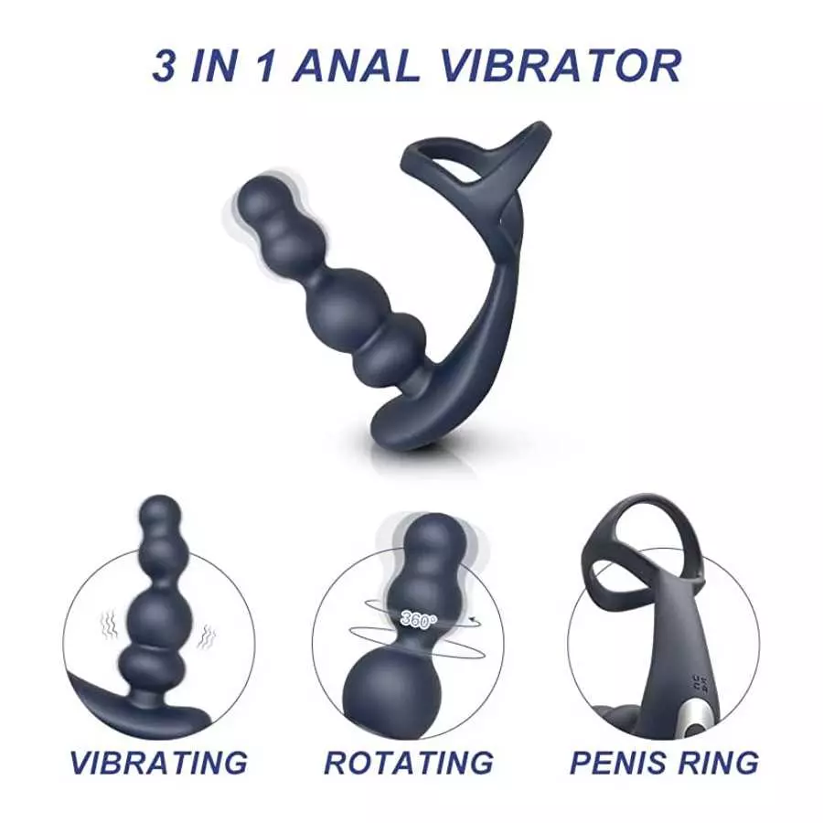 360° Rotating 3 in 1 Anal Vibrator Prostate Massager with Cock Ring, 10 Vibrating & 3 Roating Modes Prostate Stimulor with Vibra