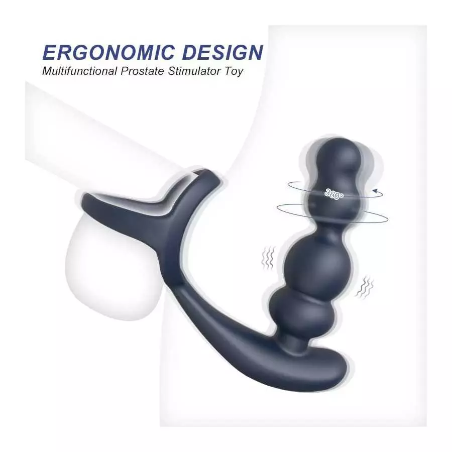 360° Rotating 3 in 1 Anal Vibrator Prostate Massager with Cock Ring, 10 Vibrating & 3 Roating Modes Prostate Stimulor with Vibra