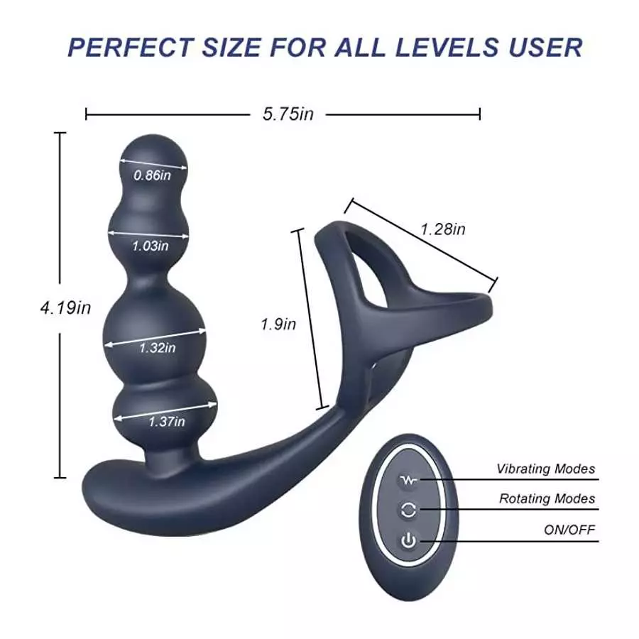 360° Rotating 3 in 1 Anal Vibrator Prostate Massager with Cock Ring, 10 Vibrating & 3 Roating Modes Prostate Stimulor with Vibra