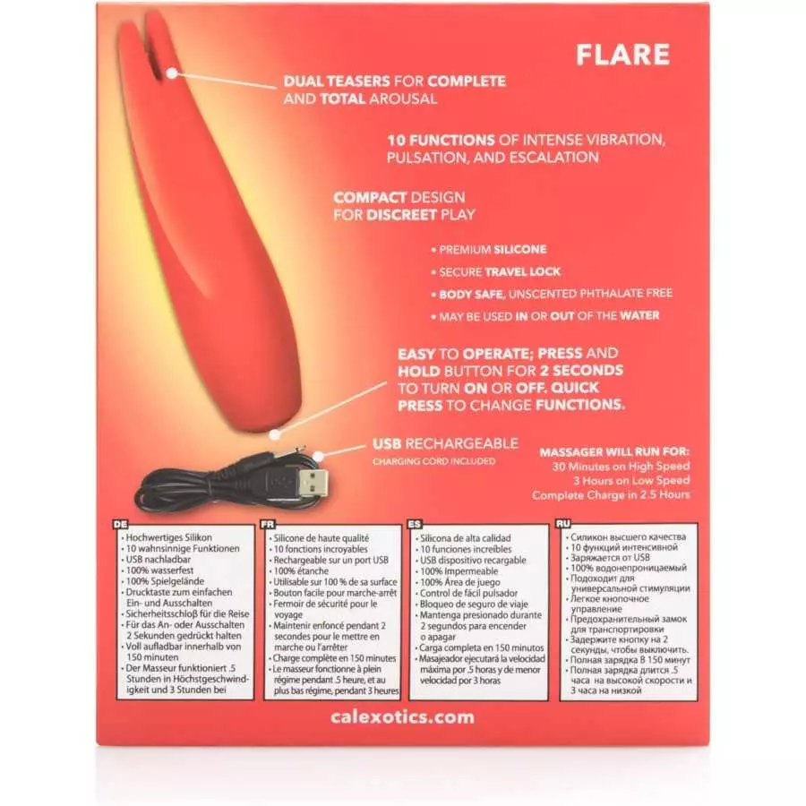 CalExotics Red Hot Flare - 10-Function Waterproof Vibrator – Rechargeable Silicone Compact Teaser Vibe – Adult Sex Massager for 