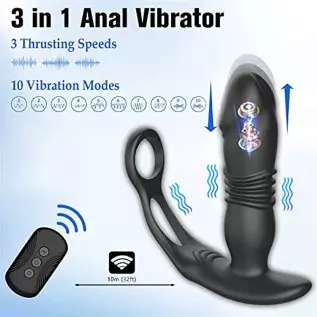 3 in 1 Men Anal Vibrator Telescopic Butt Plug Sex Toy with 3 Thrusting & 10 Vibration Modes, Remote Control Prostate Massager An 3 in 1 Men Anal Vibrator Telescopic Butt Plug Sex Toy with 3 Thrusting & 10 Vibration Modes, Remote Control Prostate Massager An