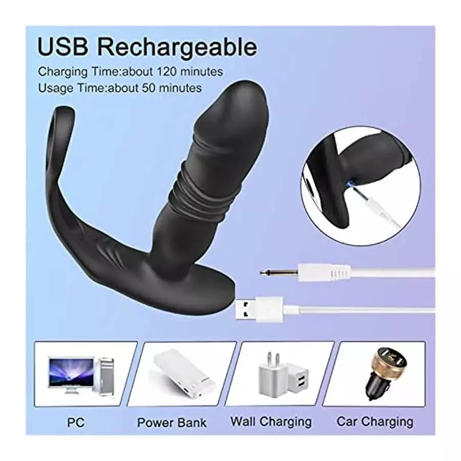 3 in 1 Men Anal Vibrator Telescopic Butt Plug Sex Toy with 3 Thrusting & 10 Vibration Modes, Remote Control Prostate Massager An