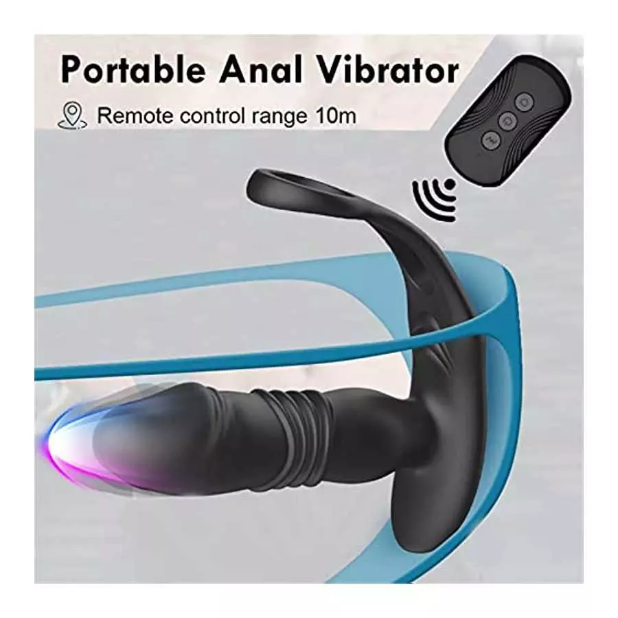3 in 1 Men Anal Vibrator Telescopic Butt Plug Sex Toy with 3 Thrusting & 10 Vibration Modes, Remote Control Prostate Massager An